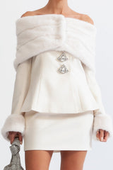 Off Shoulder Faux Fur Two Piece Set