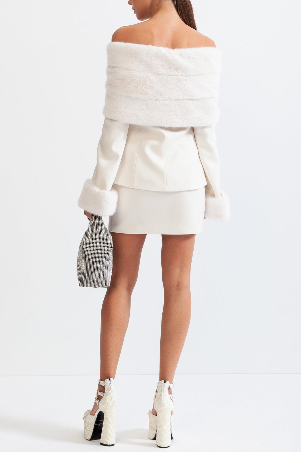 Off Shoulder Faux Fur Two Piece Set