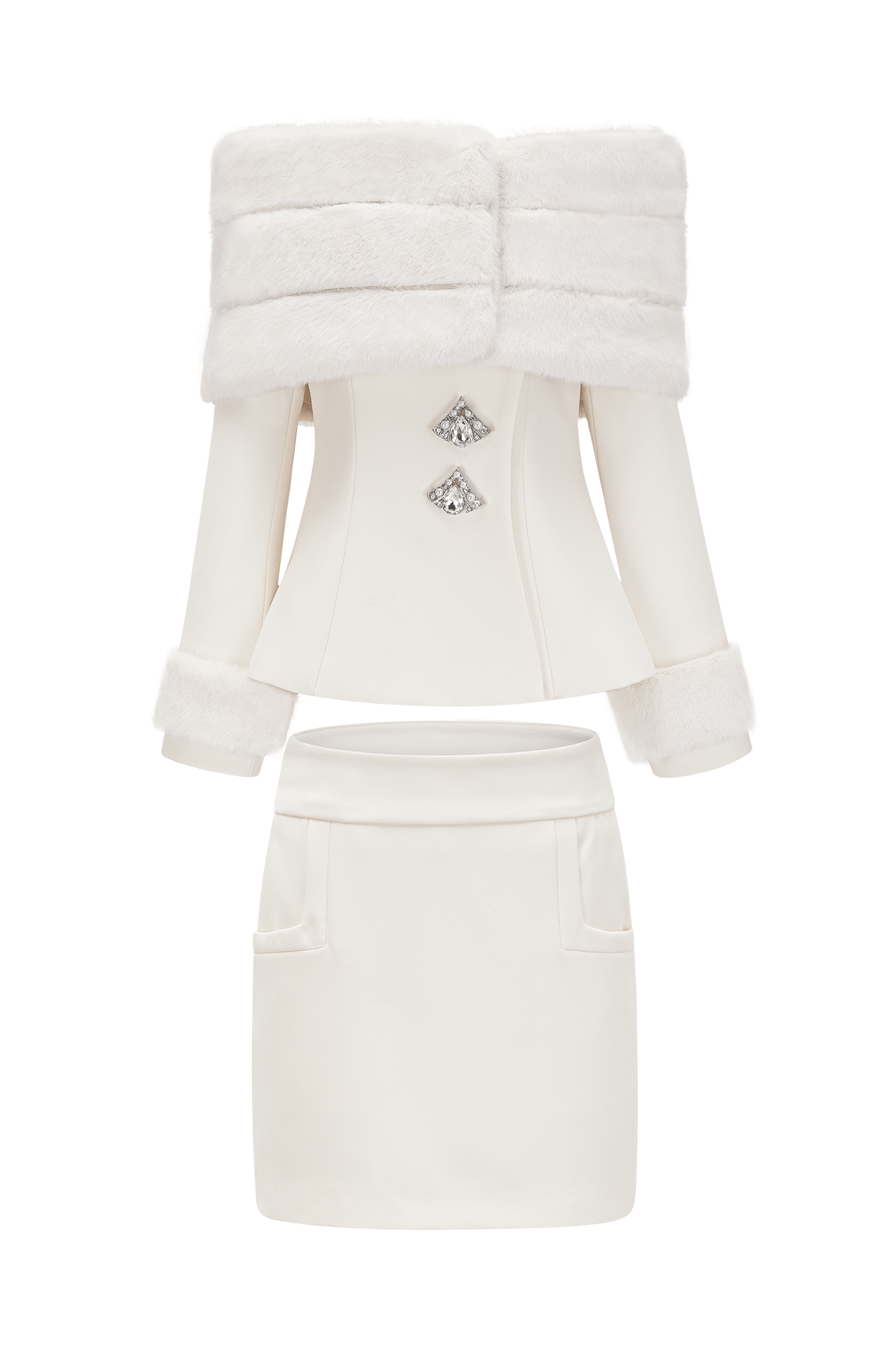 Off Shoulder Faux Fur Two Piece Set