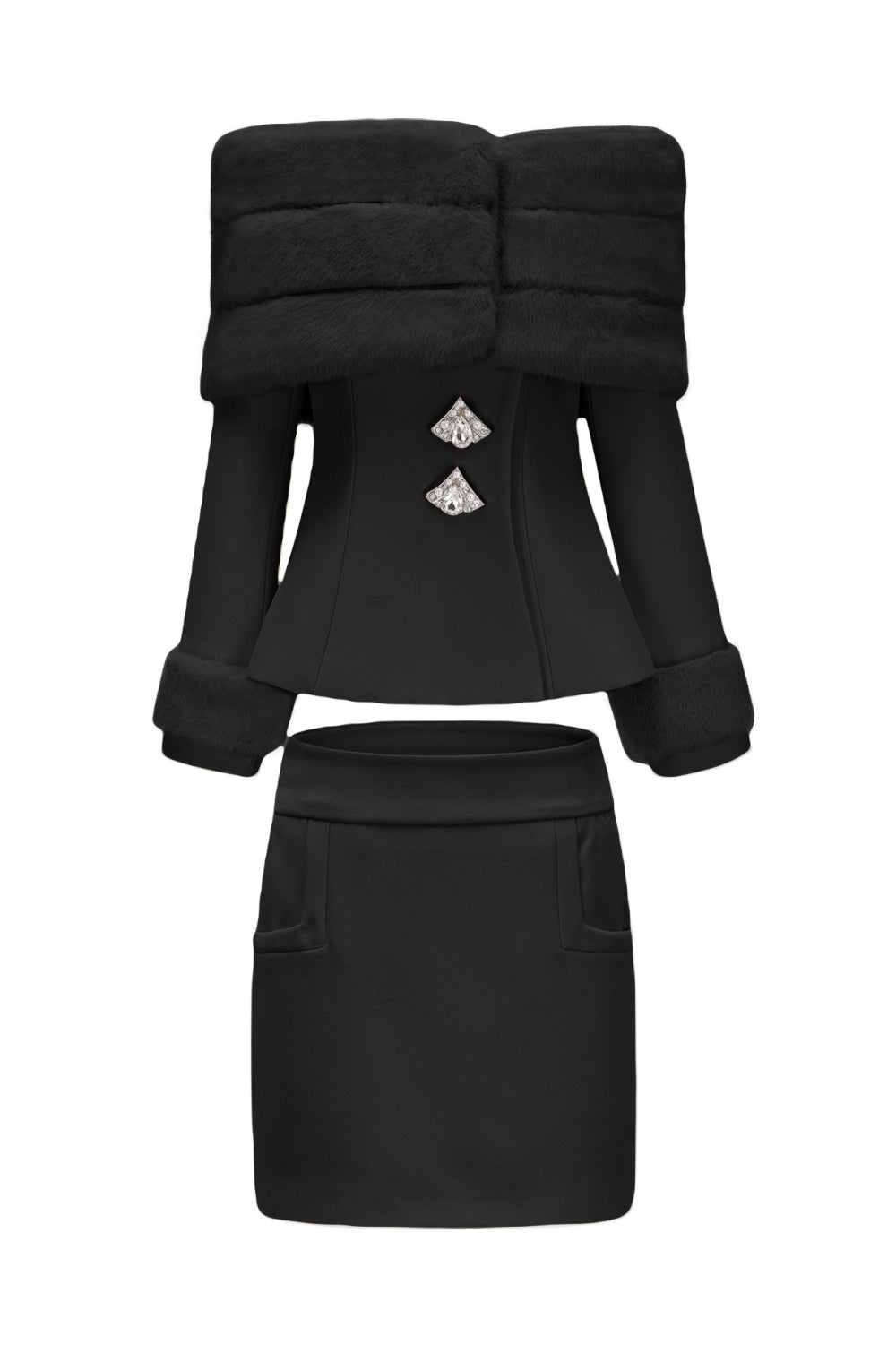 Off Shoulder Faux Fur Two Piece Set