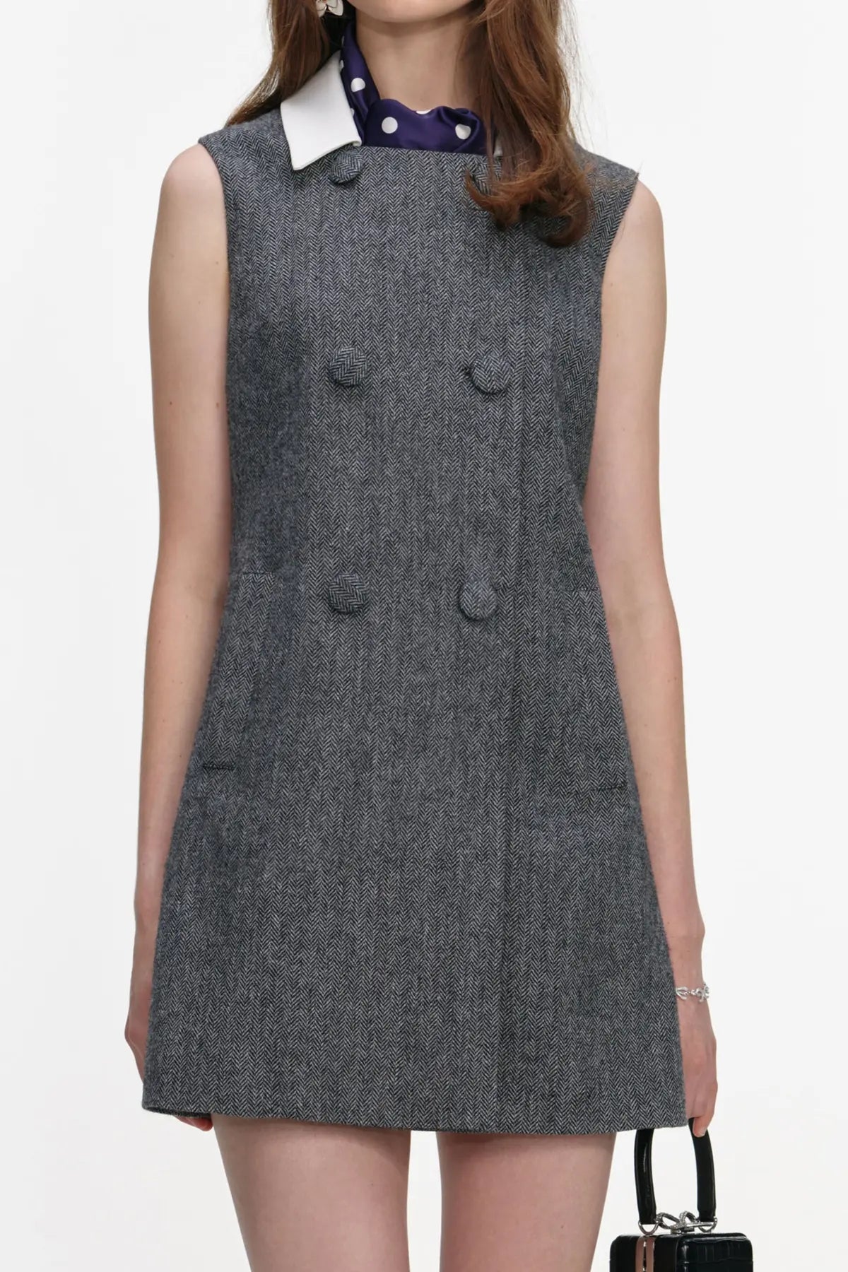 Herringbone Scarf Sleeveless Mini Dress
