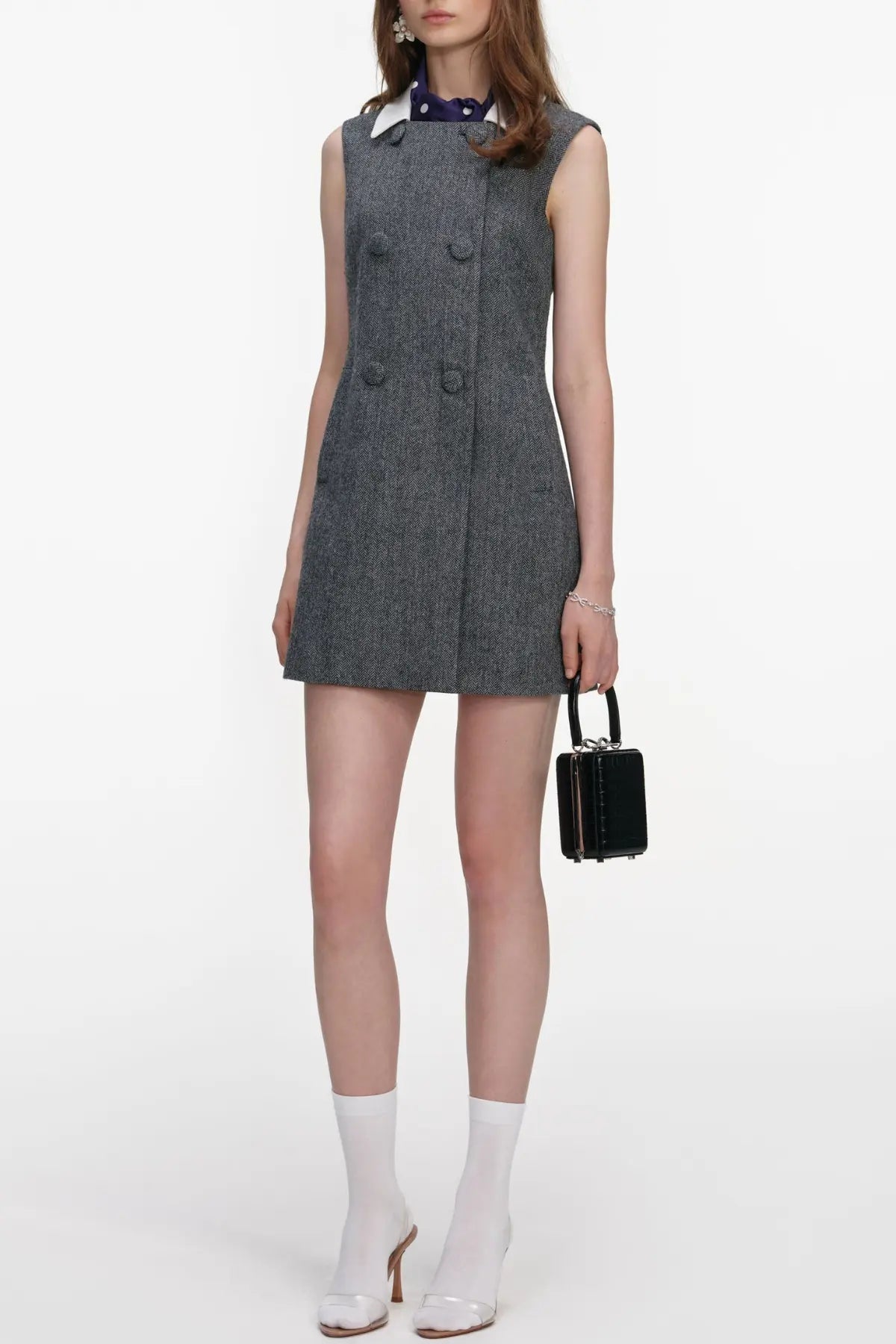Herringbone Scarf Sleeveless Mini Dress