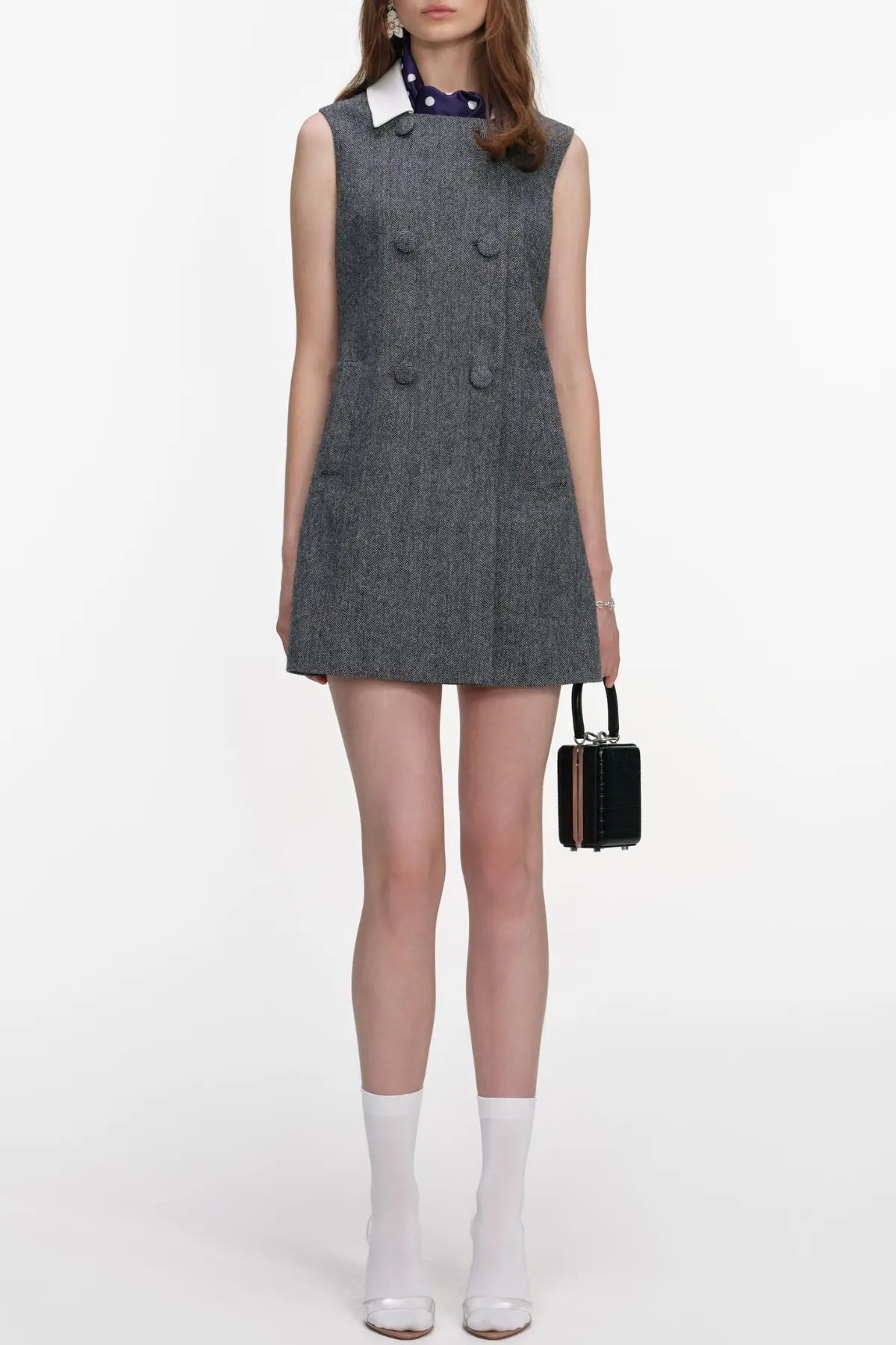 Herringbone Scarf Sleeveless Mini Dress