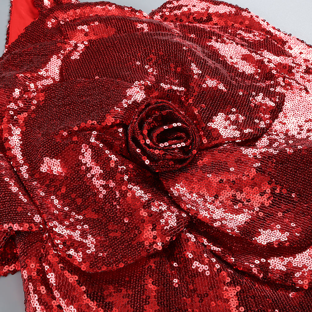 Red Floral Embellished Seed Mini Dress