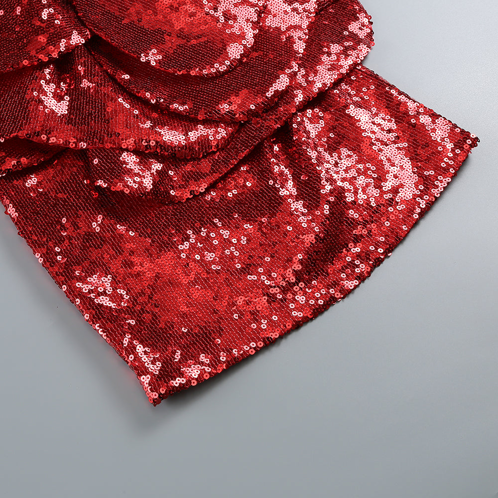Red Floral Embellished Seed Mini Dress
