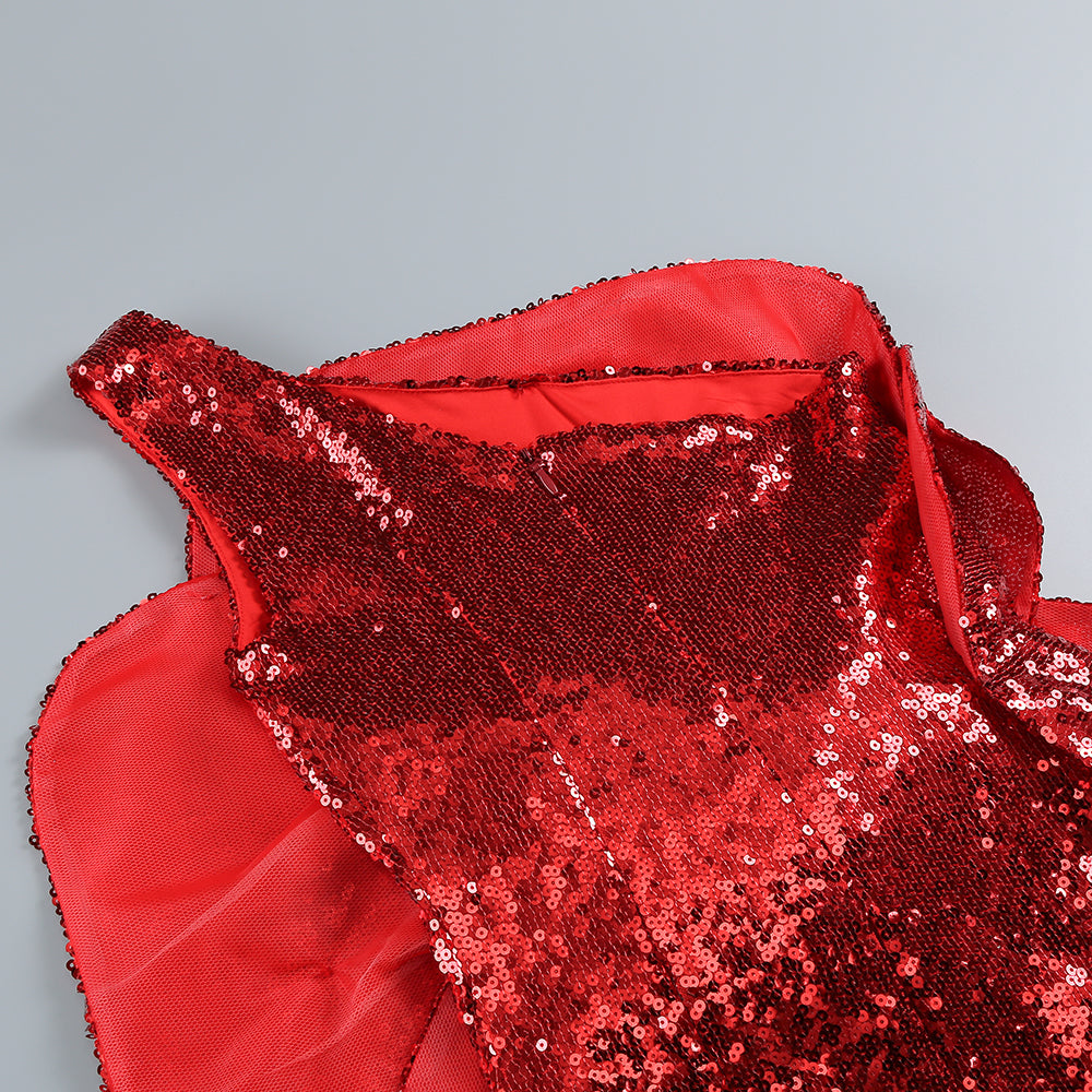 Red Floral Embellished Seed Mini Dress