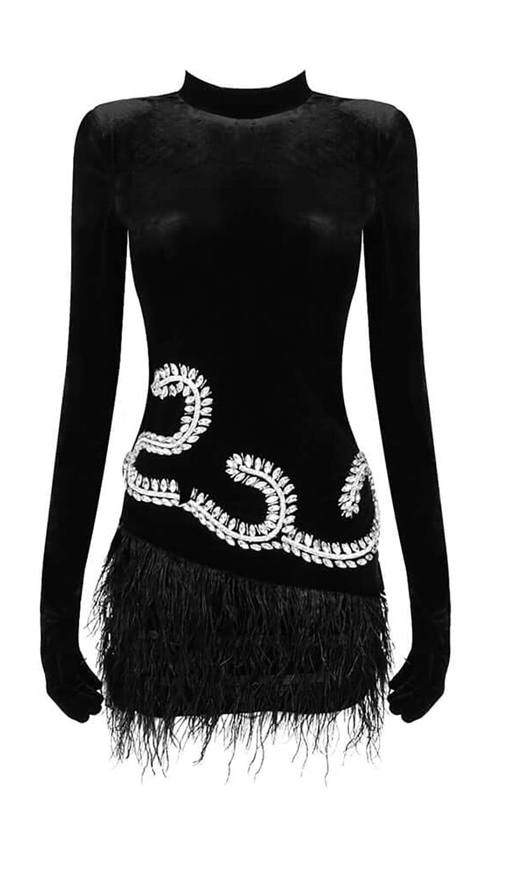 Velvet Gloves Mini Dress In black