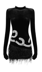 Velvet Gloves Mini Dress In black