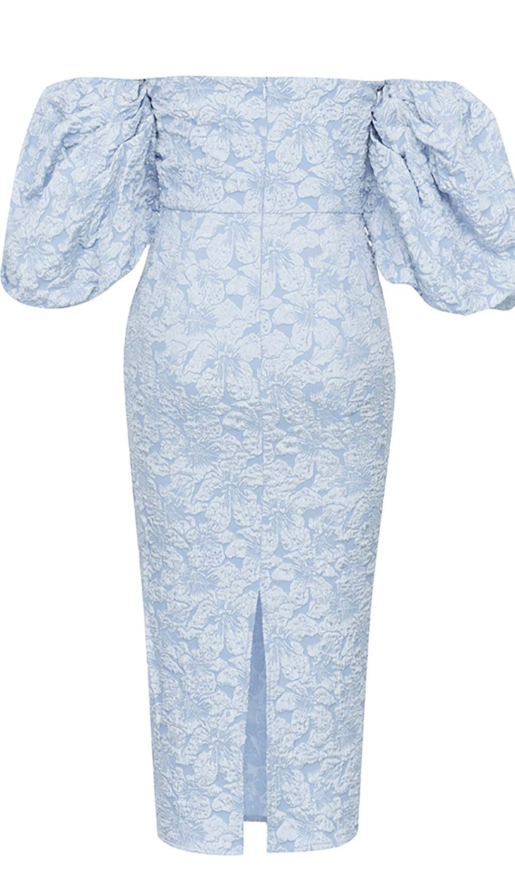 PUFF SLEEVE MIDI DRESS IN SKY BLUE