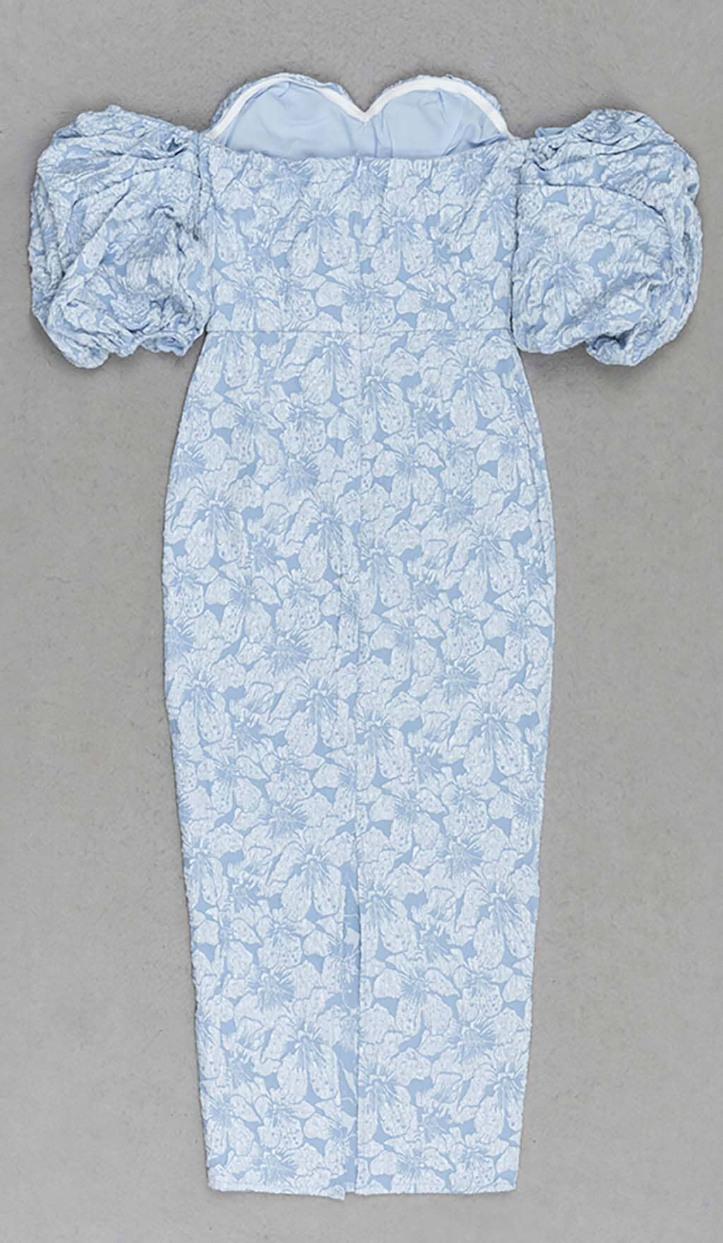 PUFF SLEEVE MIDI DRESS IN SKY BLUE