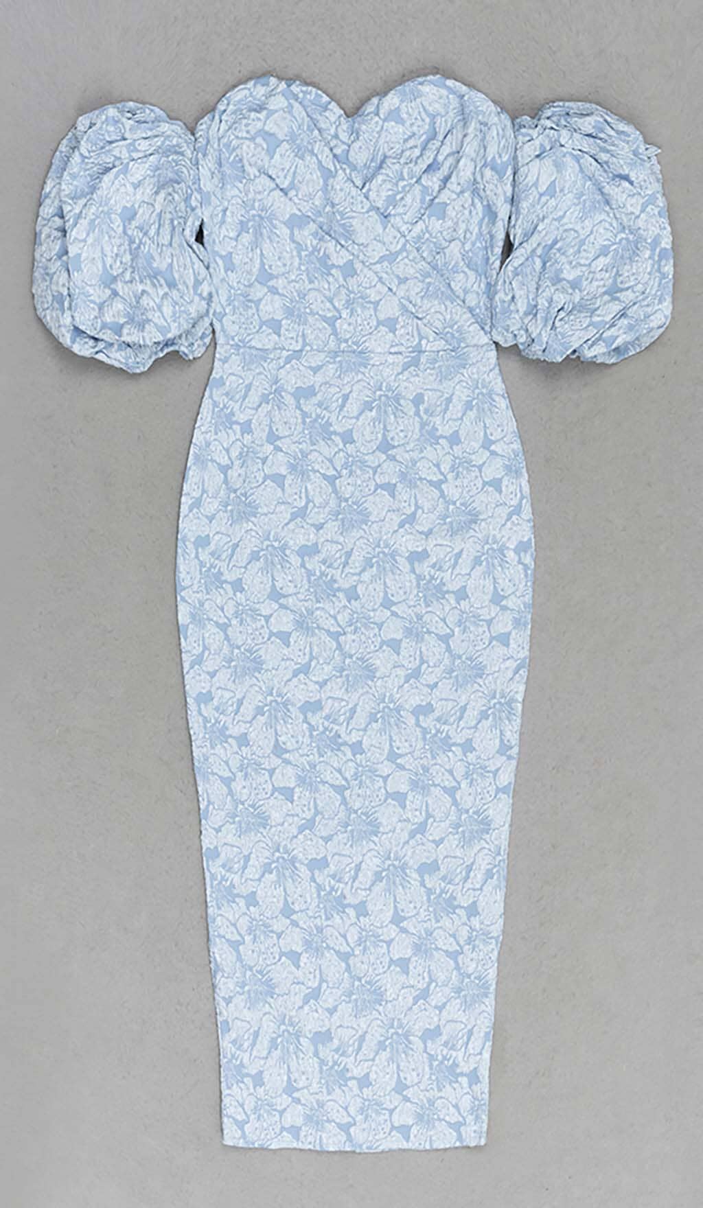 PUFF SLEEVE MIDI DRESS IN SKY BLUE