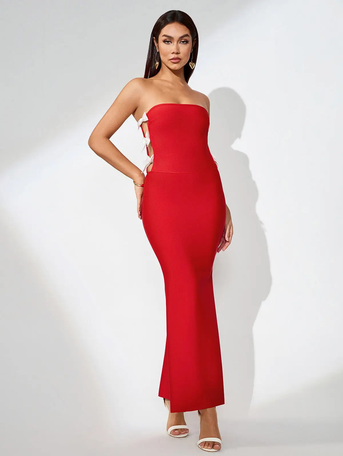 Side Bandage Maxi Dress in Red