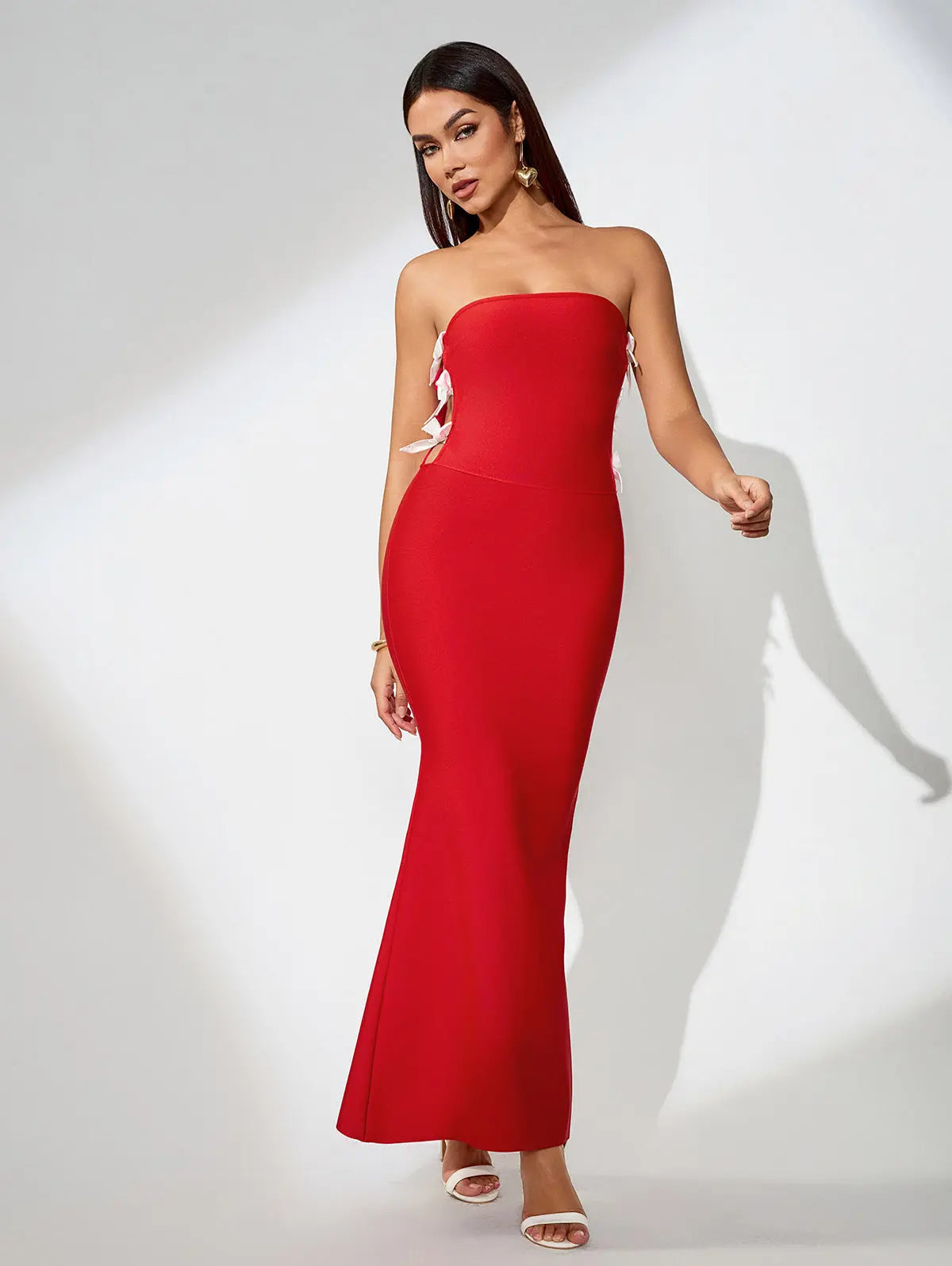 Side Bandage Maxi Dress in Red