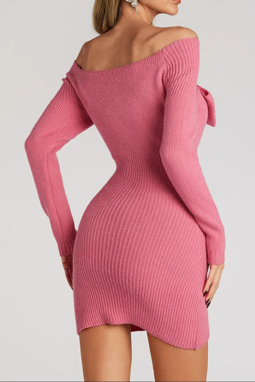 Off Shoulder jersey Mini Dress in Rose Red