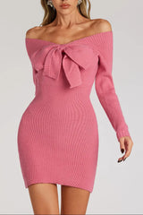 Off Shoulder jersey Mini Dress in Rose Red
