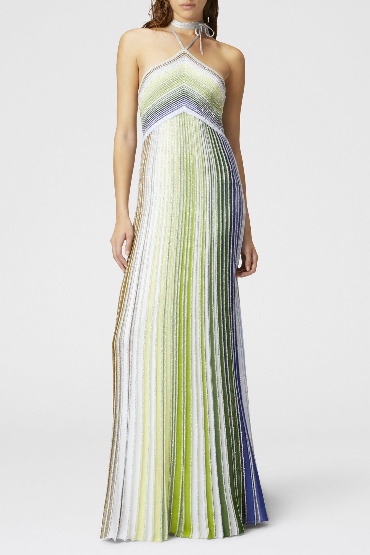 Halter Gradient Knit Maxi Dress - Green