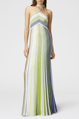 Halter Gradient Knit Maxi Dress - Green