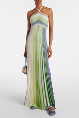 Halter Gradient Knit Maxi Dress - Green