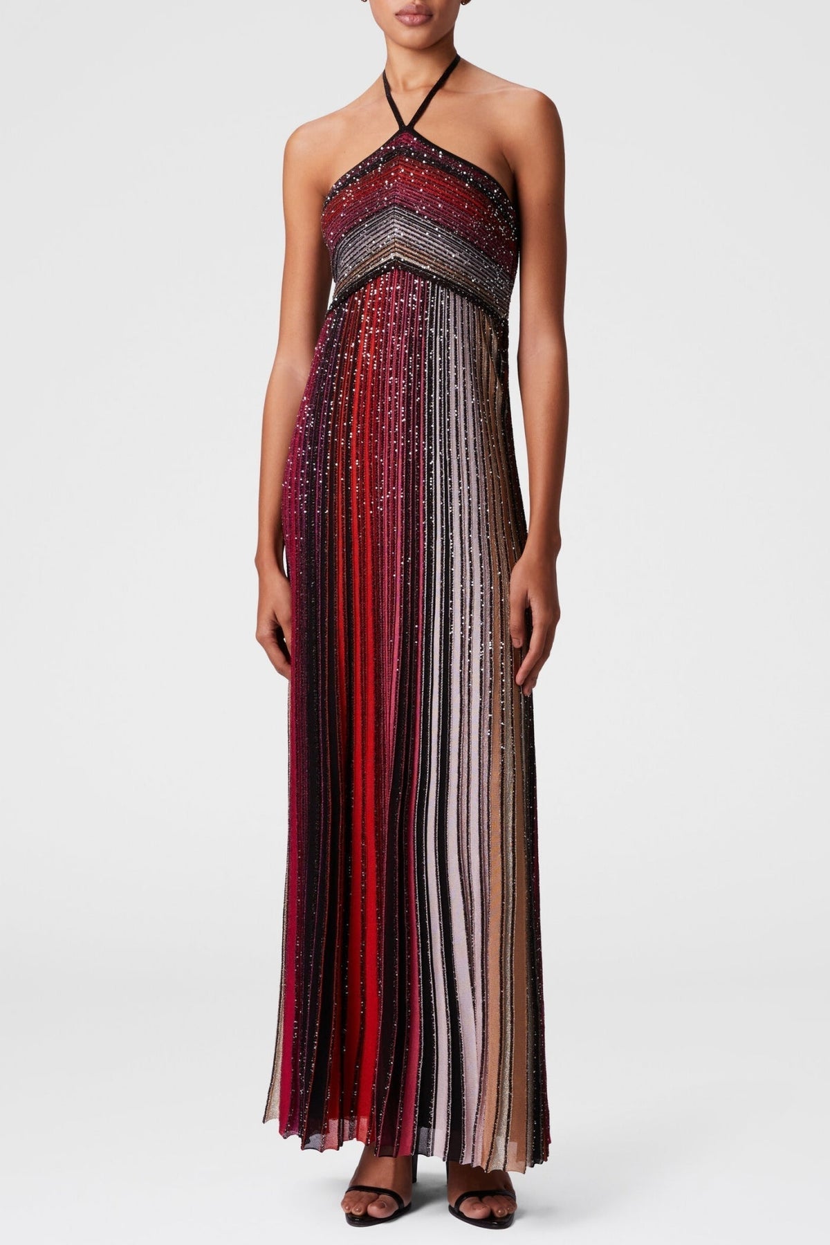 Halter Gradient Knit Maxi Dress - Red