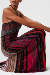 Halter Gradient Knit Maxi Dress - Red
