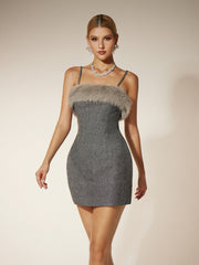 Faux Fur Mini Dress in Grey