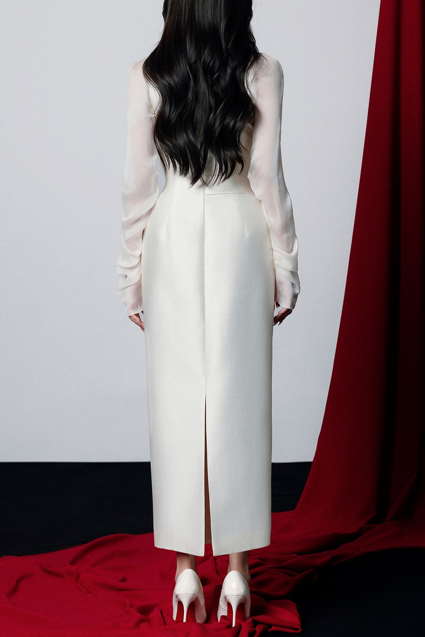 Boat Neck Midi Dress in Ivory