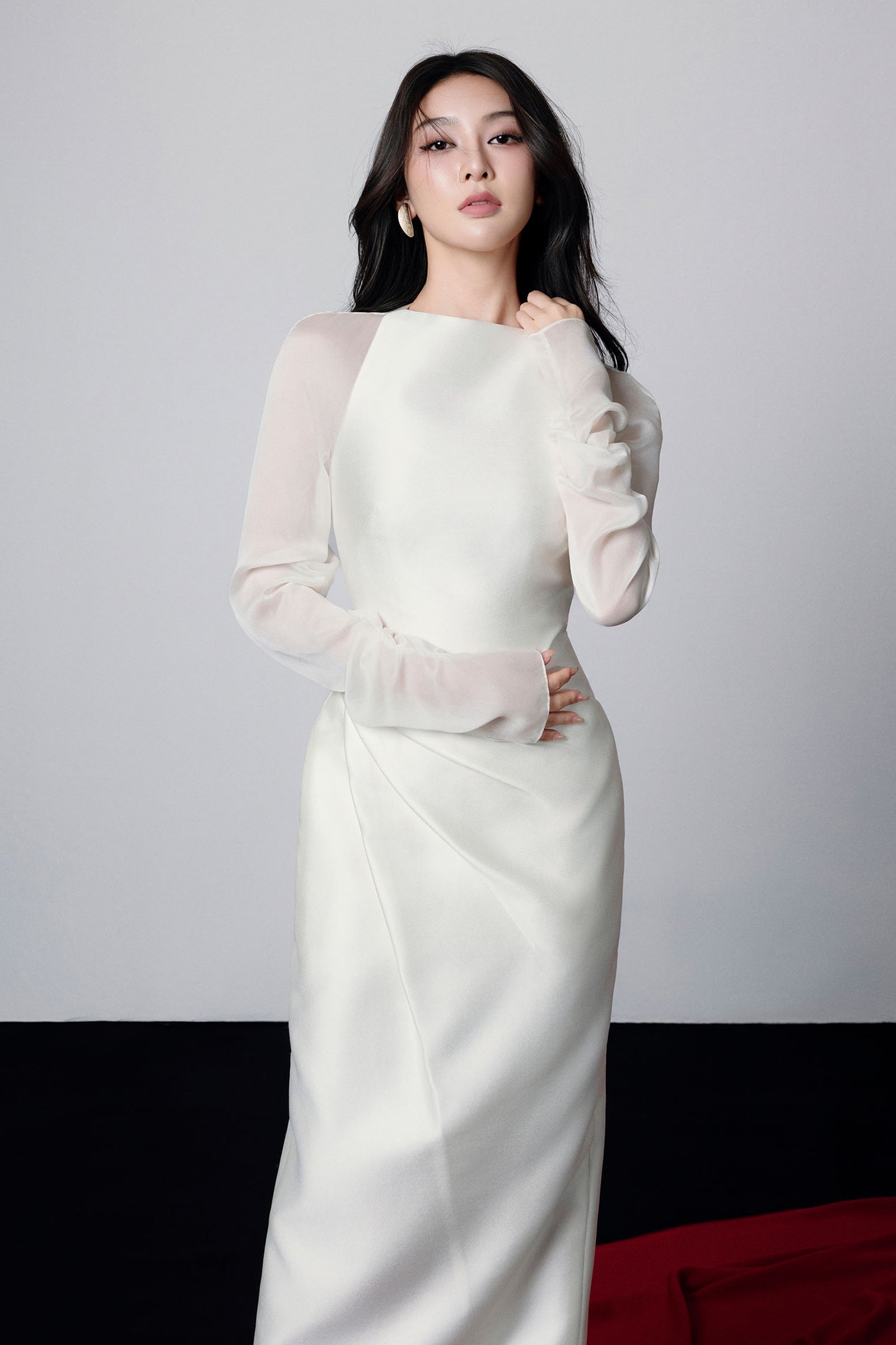 Boat Neck Midi Dress in Ivory