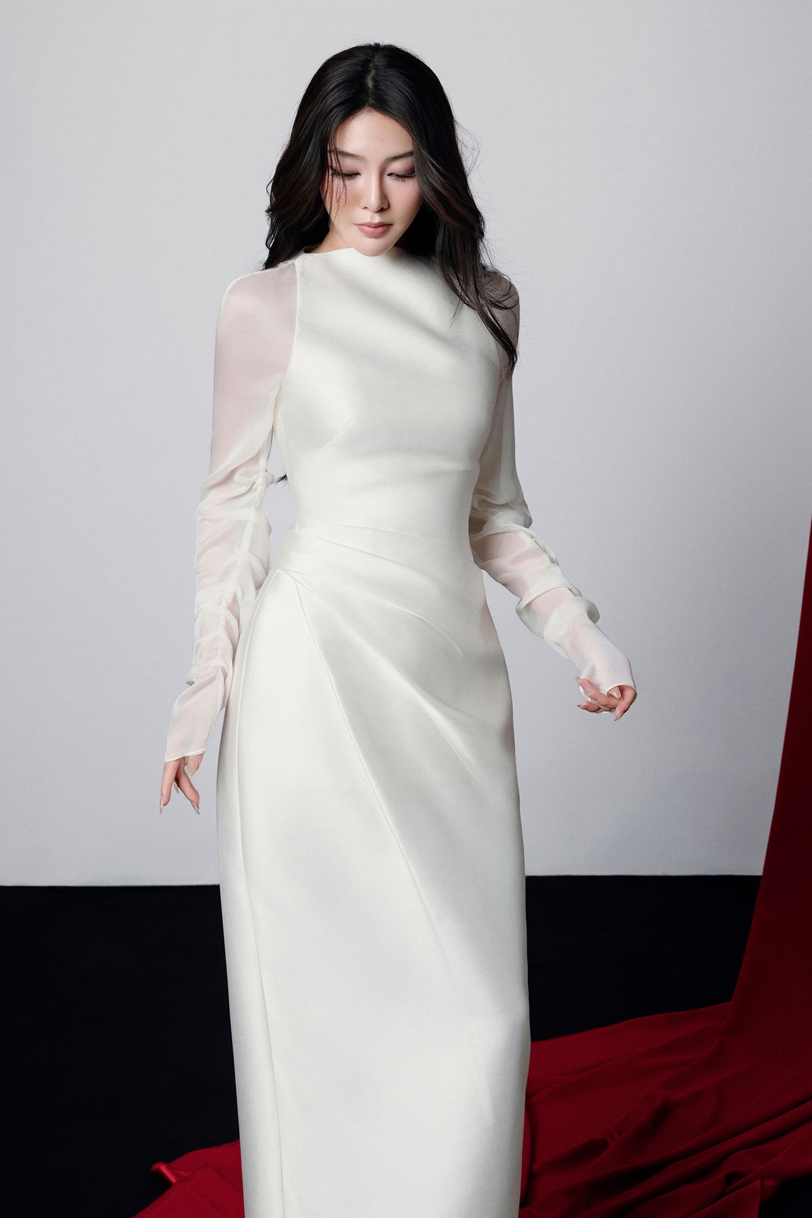 Boat Neck Midi Dress in Ivory