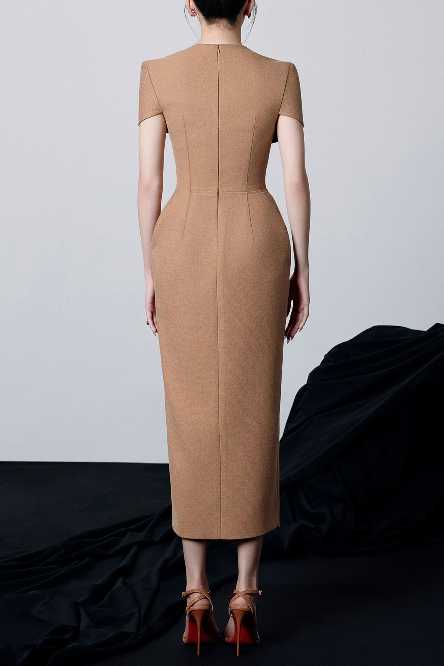 V-Neck Midi Dress in Brown