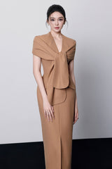 V-Neck Midi Dress in Brown
