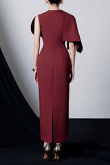 Sleeve Midi Dress in Burgundy