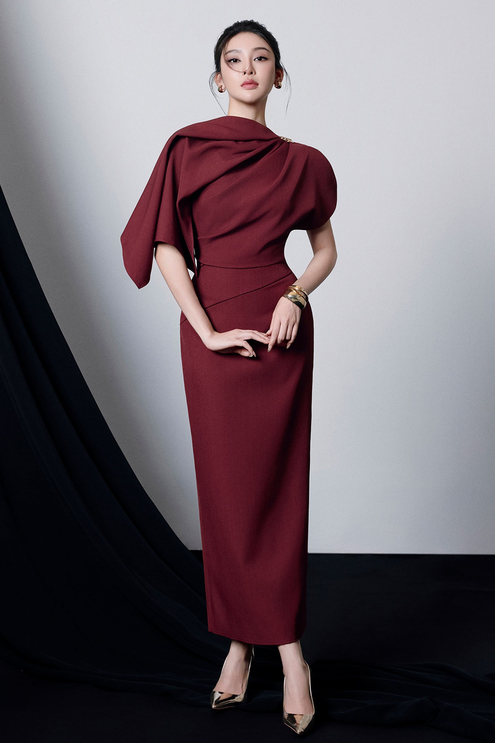 Sleeve Midi Dress in Burgundy