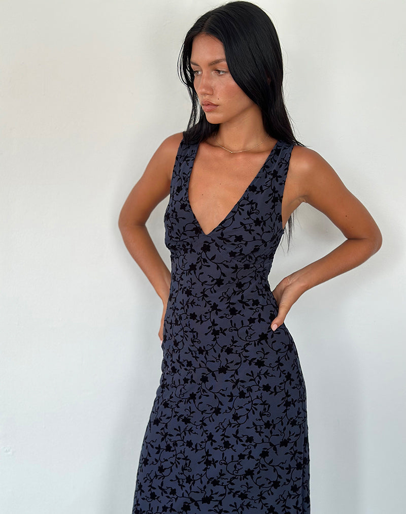 Midi Dress in Flocked Navy