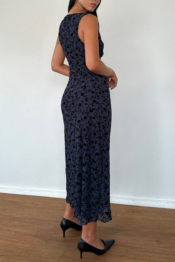 Midi Dress in Flocked Navy
