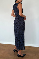 Midi Dress in Flocked Navy