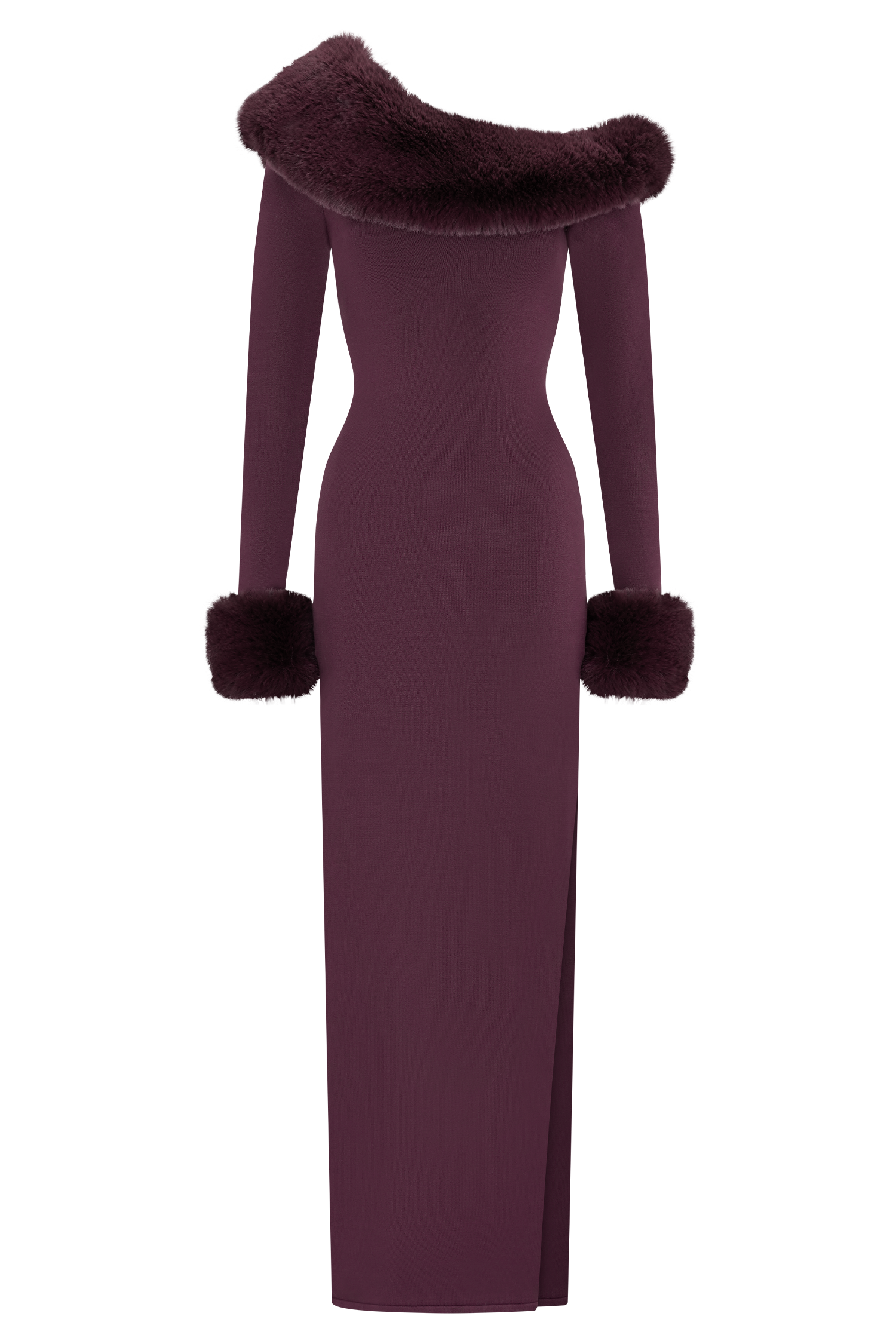 Faux Fur Knit Maxi Dress - Plum