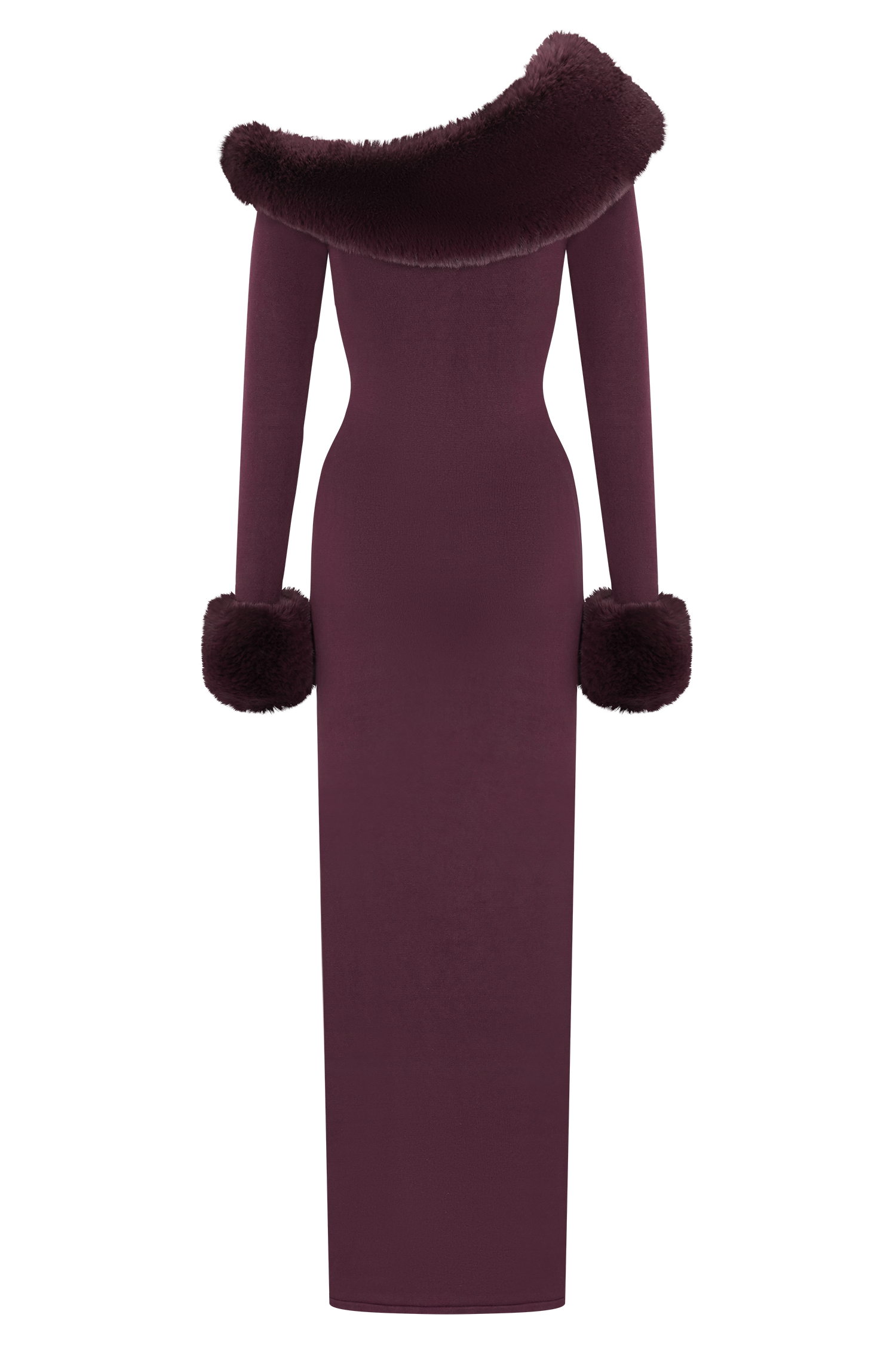 Faux Fur Knit Maxi Dress - Plum
