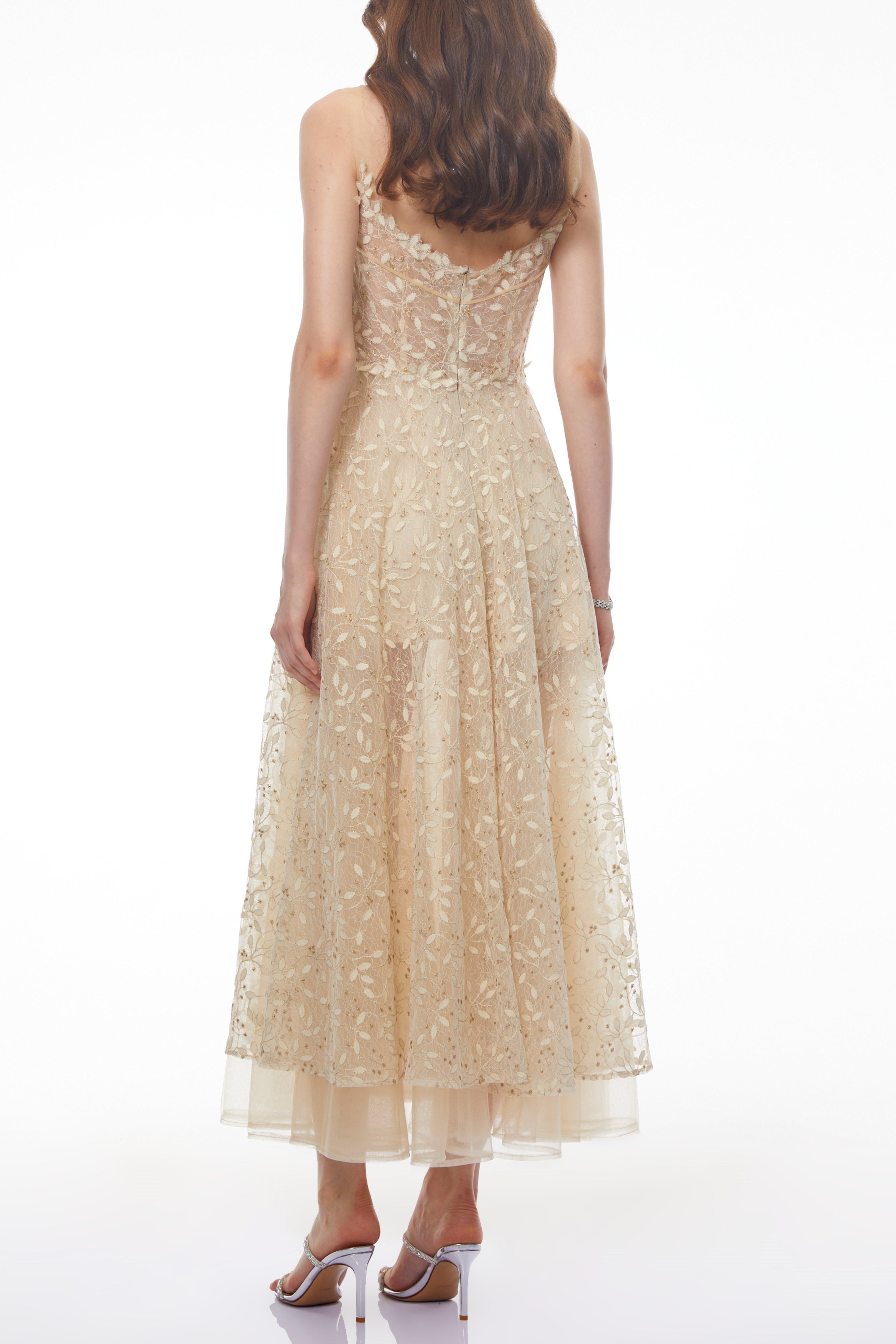 Champagne Maxi Dress with 3D Petals