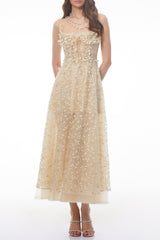 Champagne Maxi Dress with 3D Petals