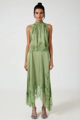 Sleeveless Lace Top & Midi Skirt Set - Green