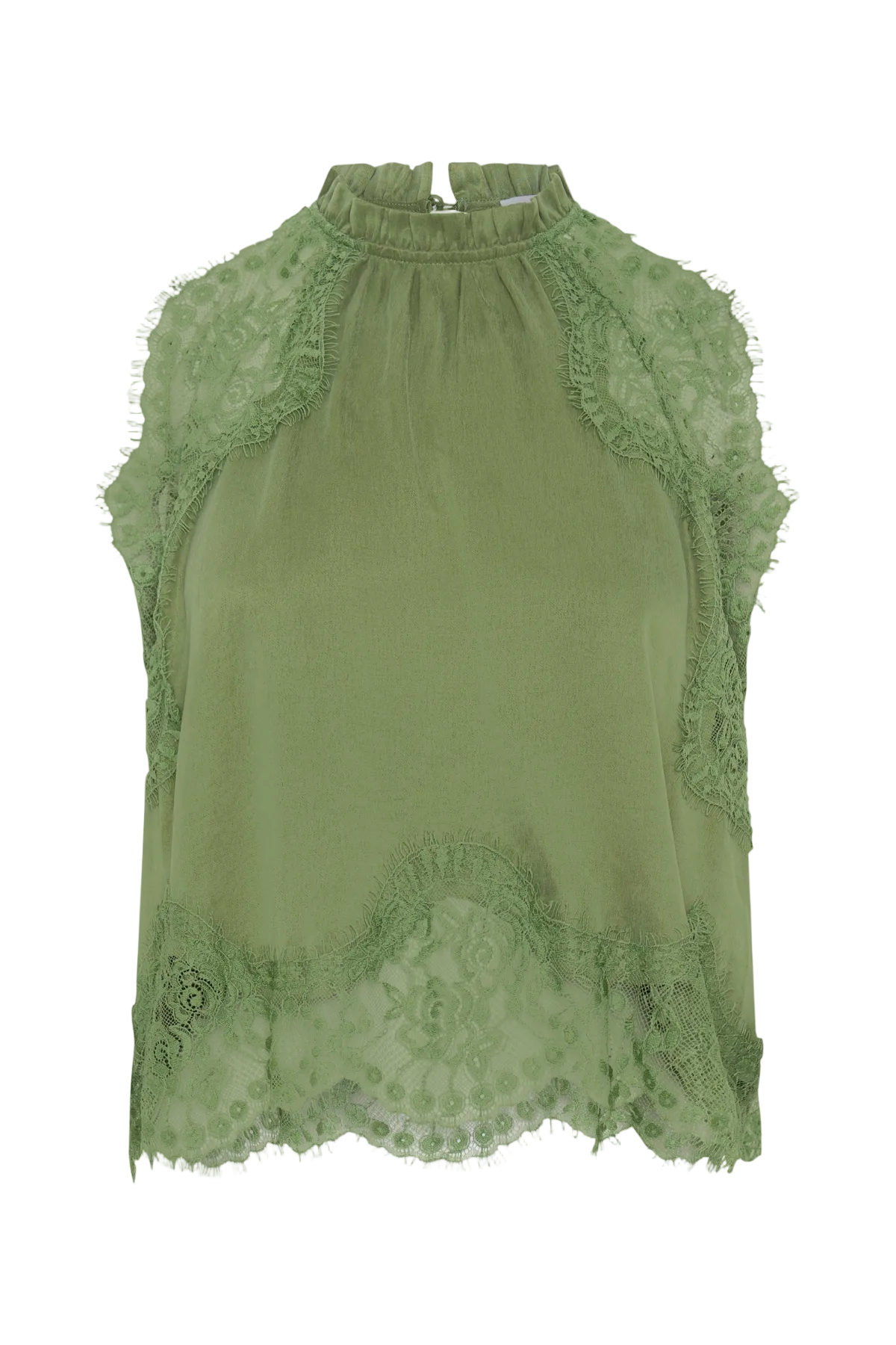 Sleeveless Lace Top & Midi Skirt Set - Green