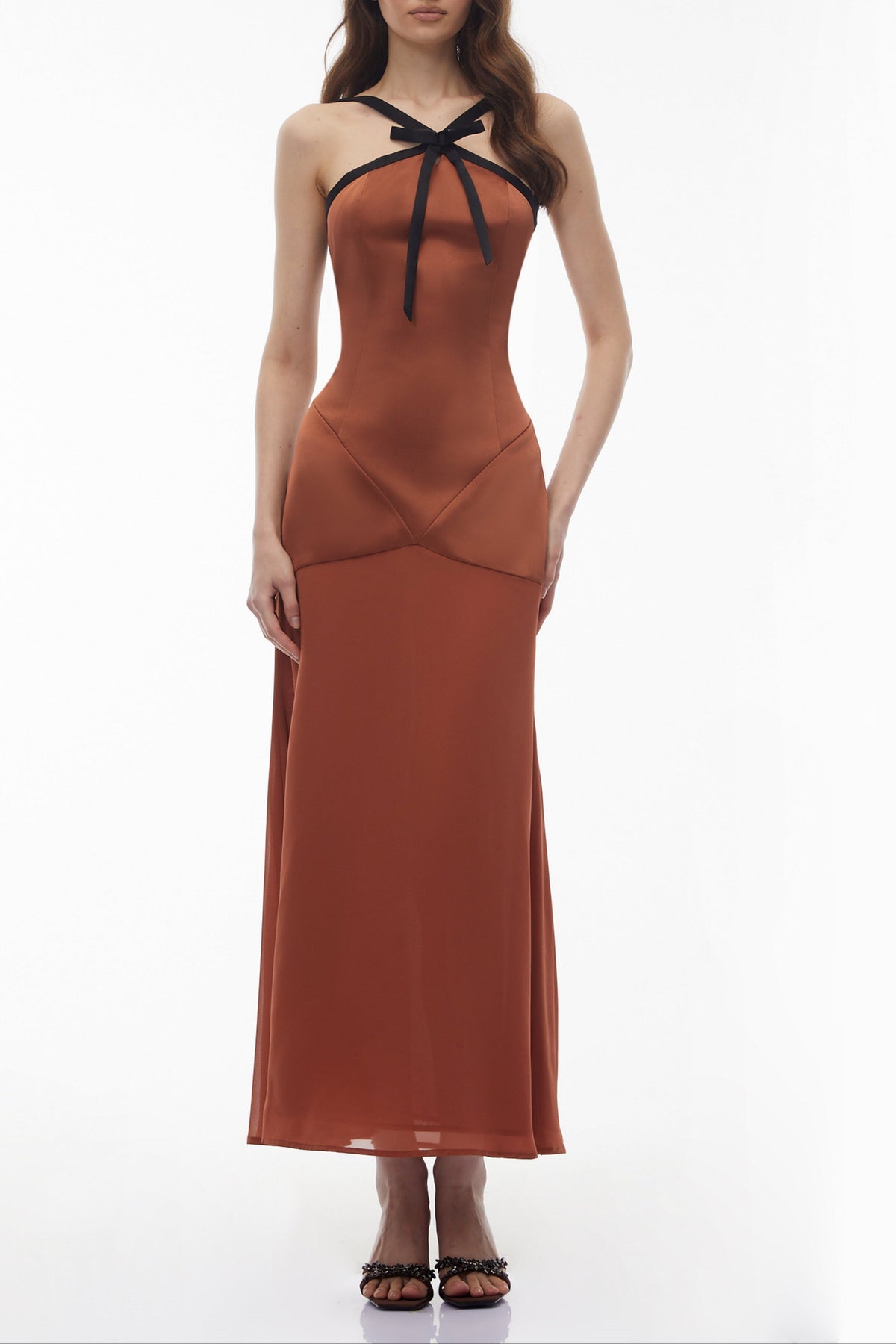 Brown Maxi Dress with Bow