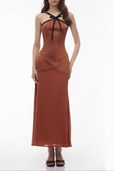 Brown Maxi Dress with Bow
