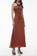 Brown Maxi Dress with Bow