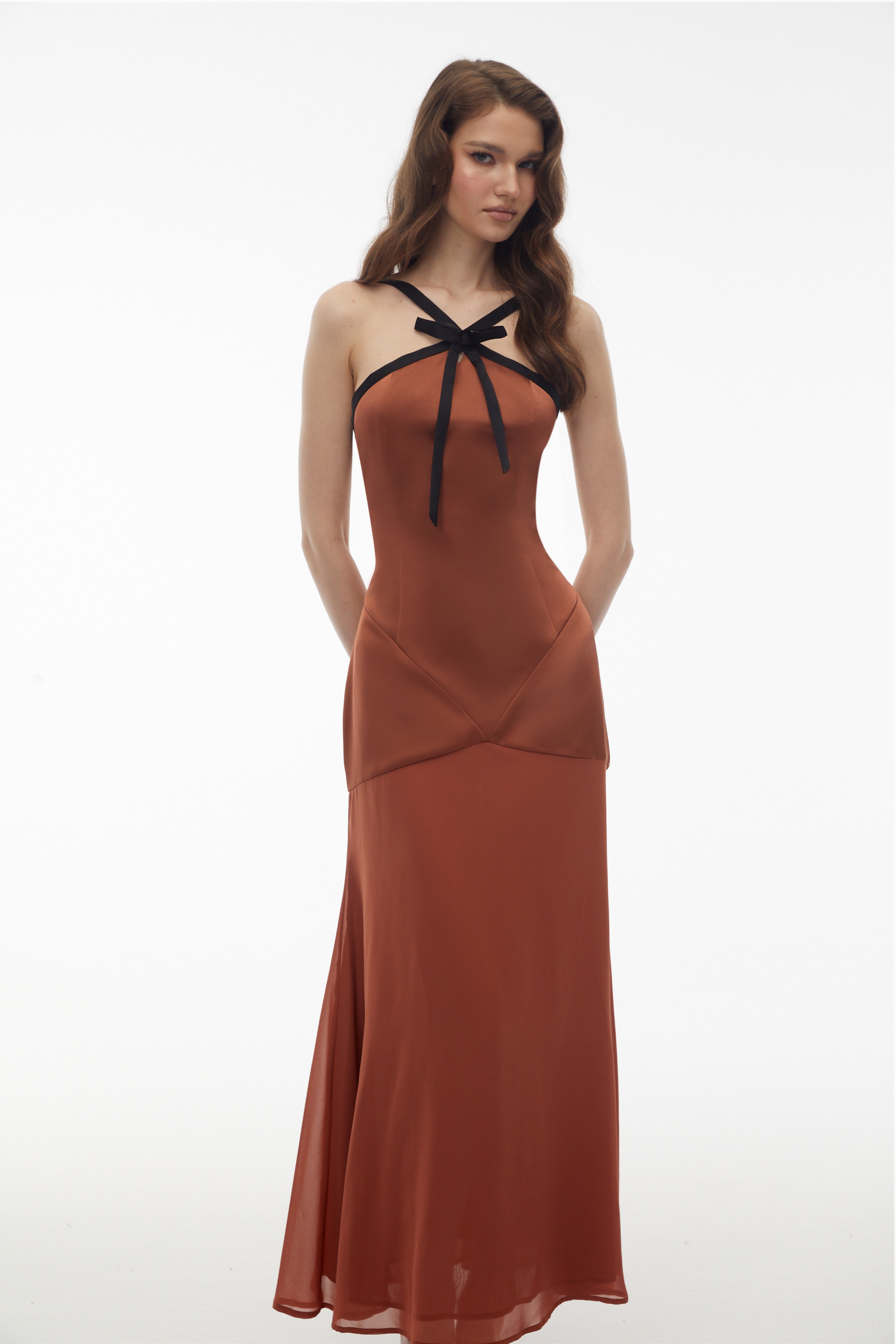 Brown Maxi Dress with Bow