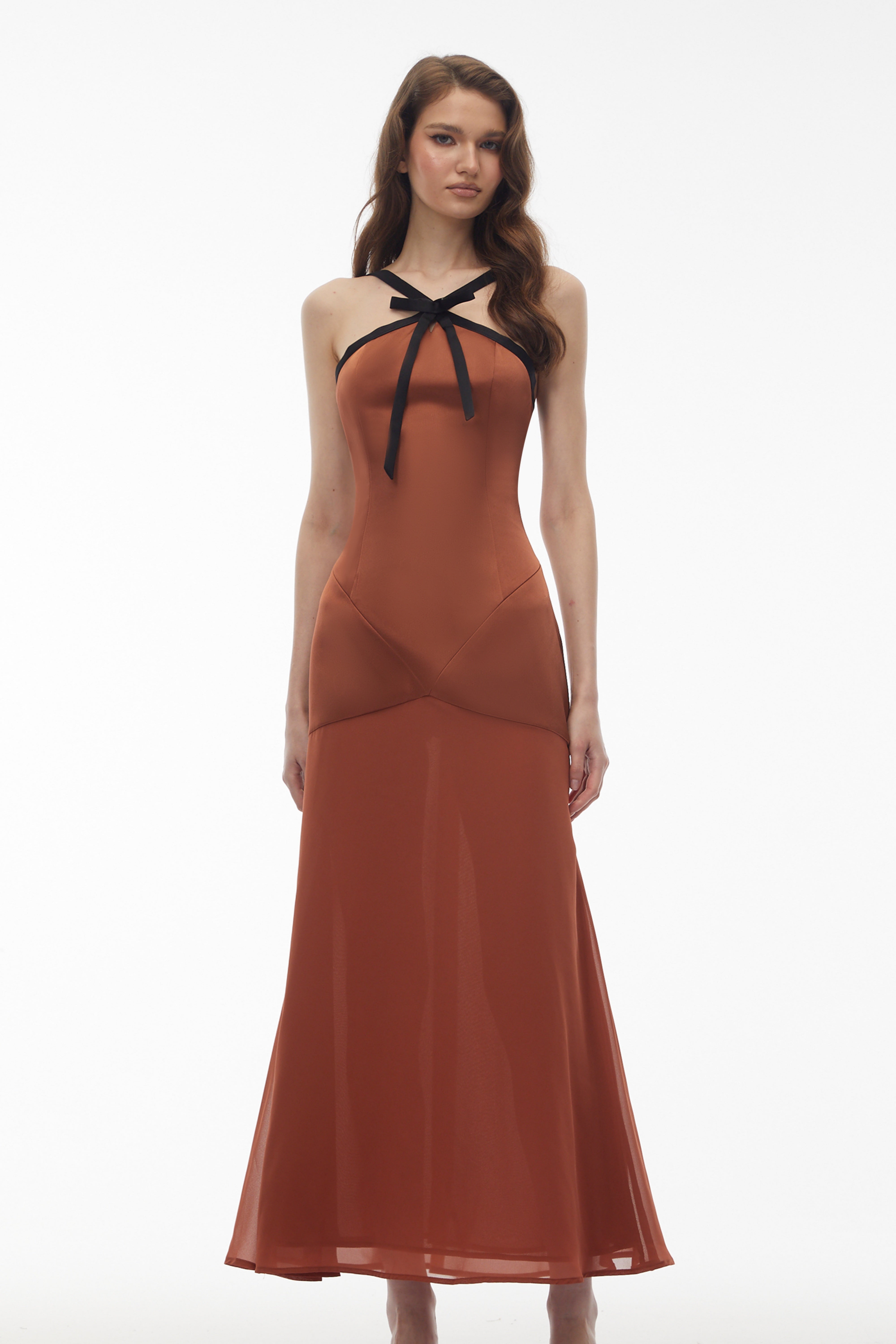 Brown Maxi Dress with Bow
