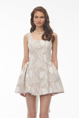 Cream Square Neck Floral Print Mini Dress