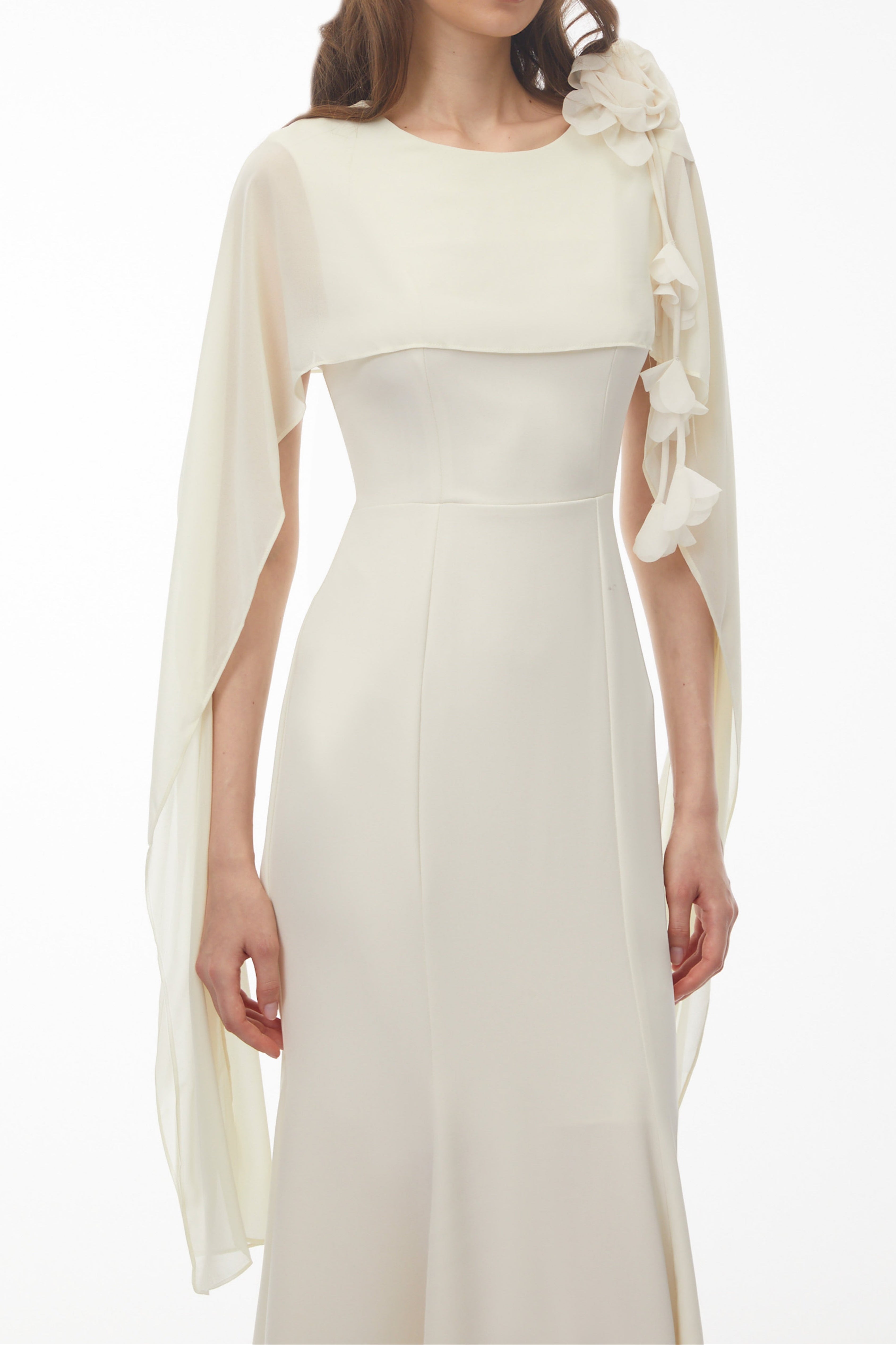 Cape Sleeve 3D Floral Midi Dress