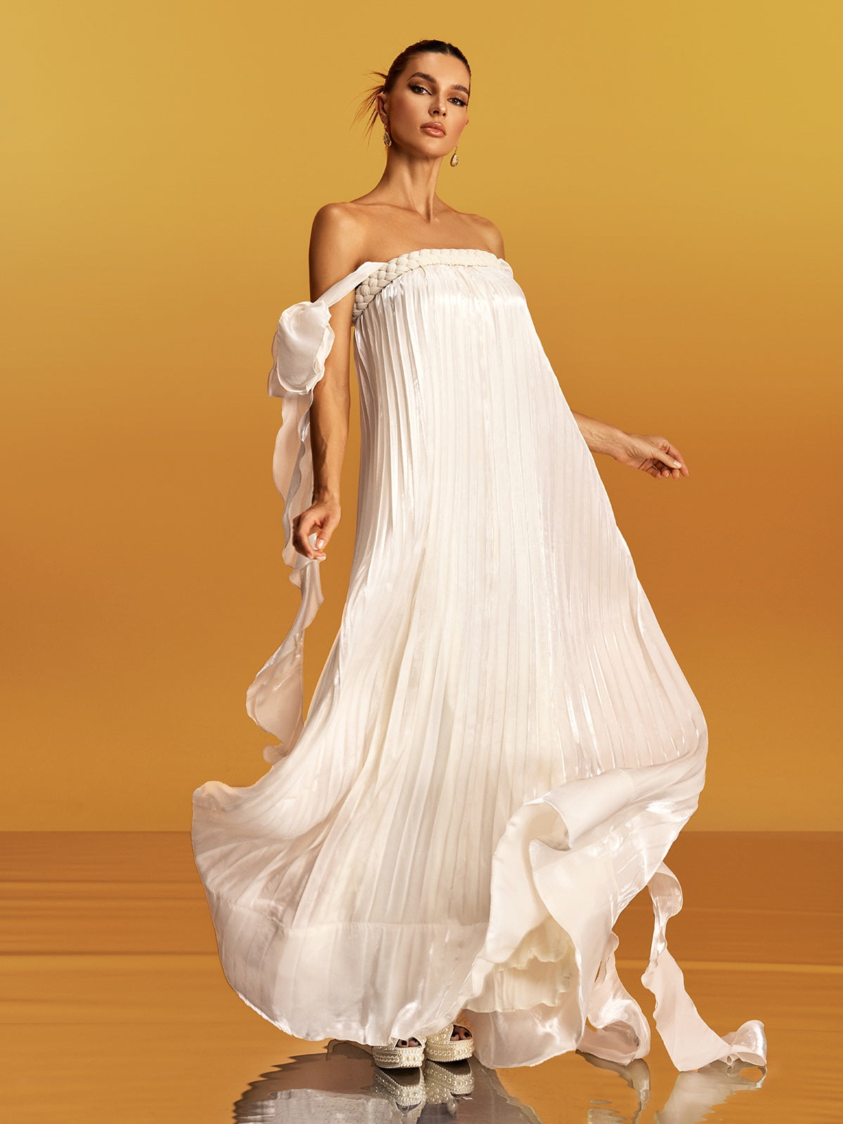 Off Shoulder Maxi Dress in Apricot