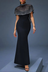 Neck Cape Maxi Dress in Black